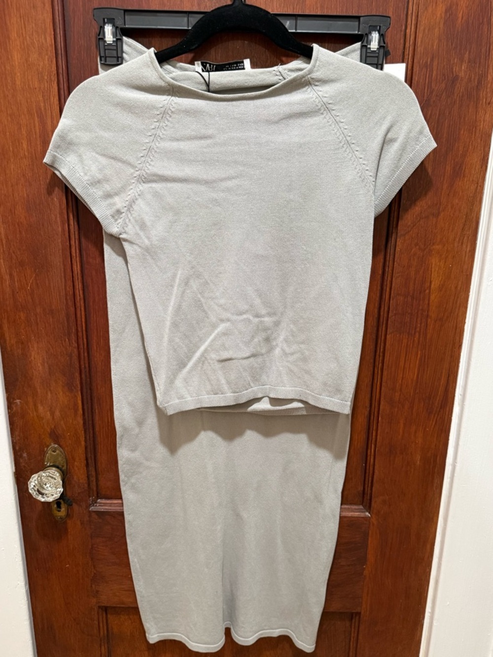 Zara Light Sage Short Sleeve Knit Top & Skirt Set